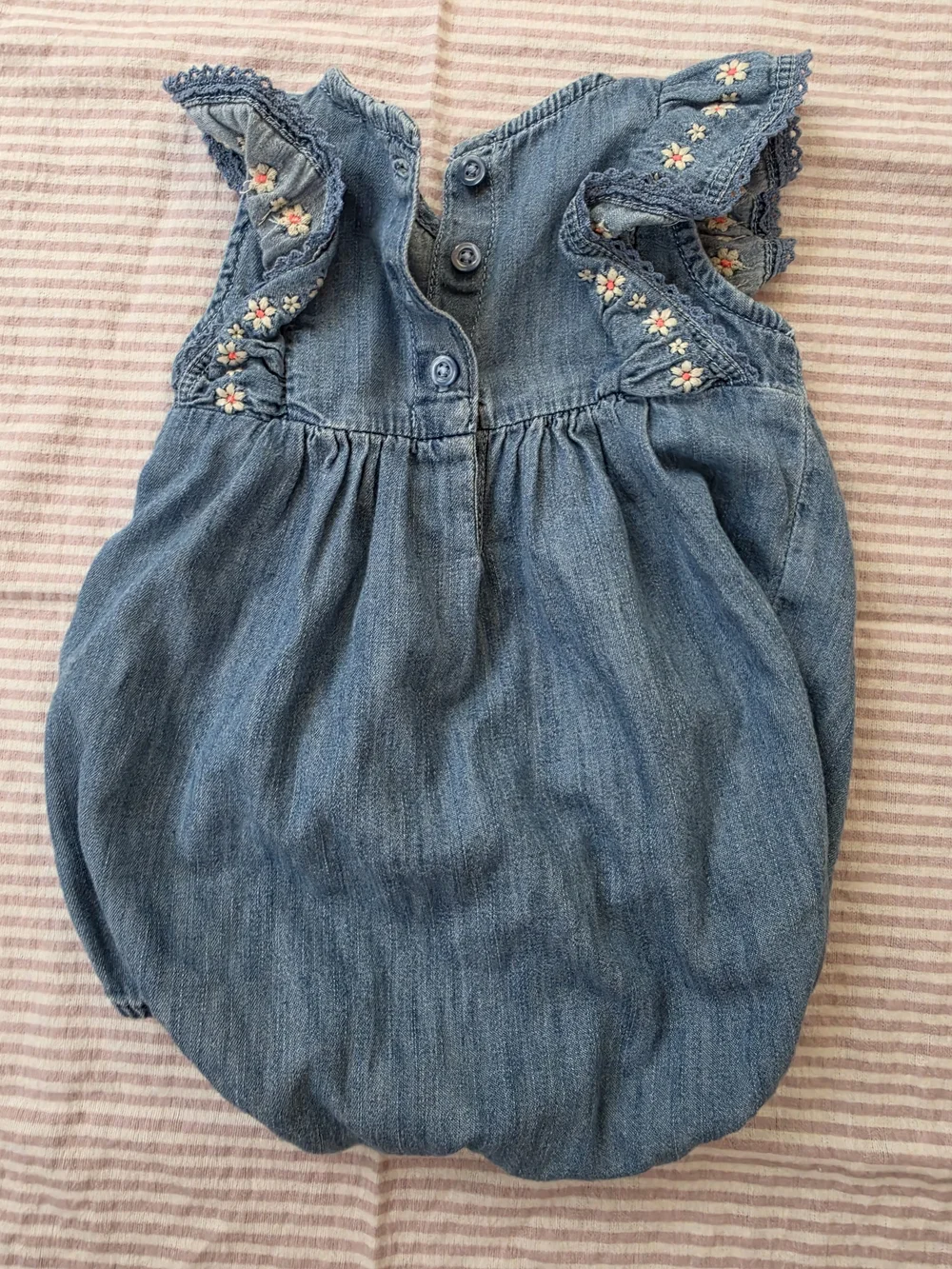 Baby GAP Denim Chambray Floral Embroidered Bubble Romper 0-3M